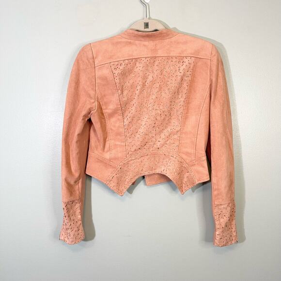 BCBG Maxazria Pink Rose Suede Embroidered Bomber Jacket Size M - Picture 5 of 9